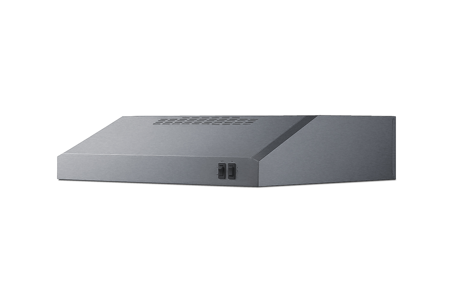 20 inch wide ADA compliant under cabinet convertible range hood for ducted or ductless use in stainless steel, made in North America with a remote wall switch